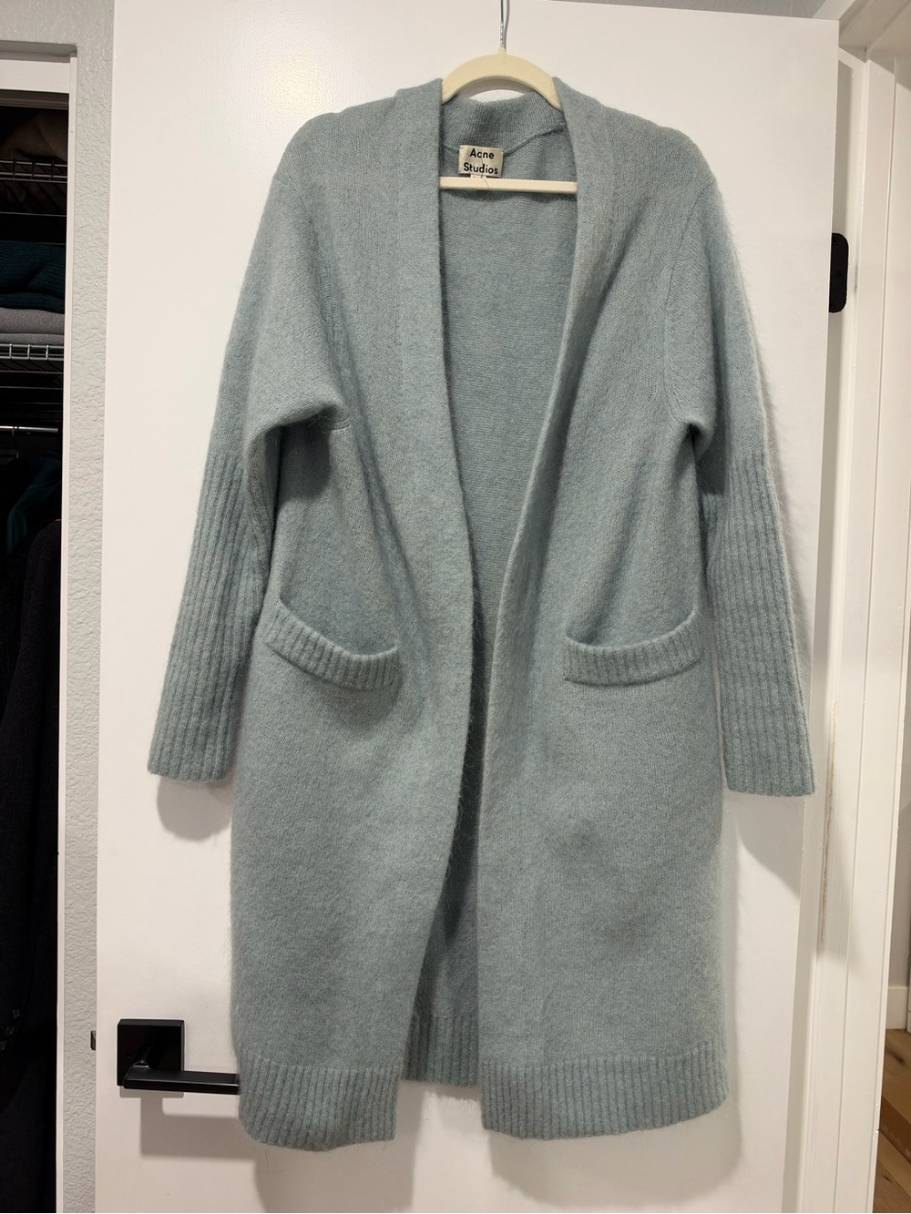 Acne Studios Raya Long Open-Front Cardigan in Mint